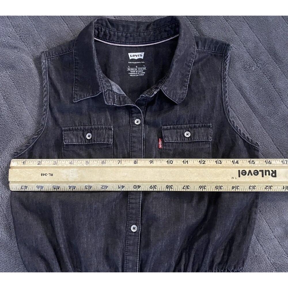 Levi's Sz Lg Levi’s denim shirt dress Y2K casual shirtwaist Black Stone Button - Picture 6 of 9